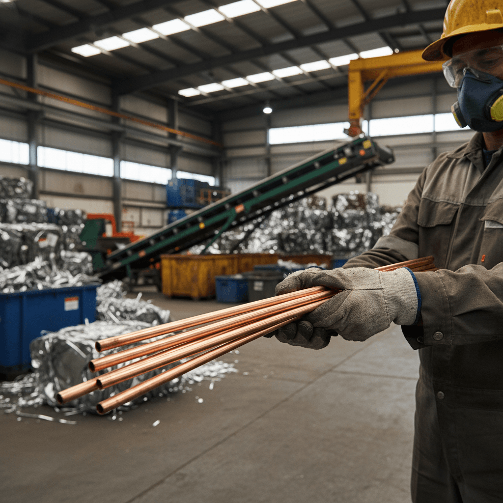 Handful of copper tubing being handed over