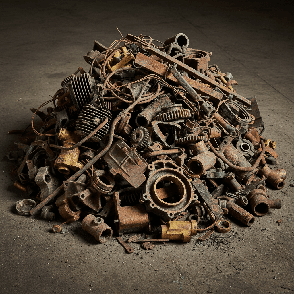 Close up of scrap copper and brass metal pieces