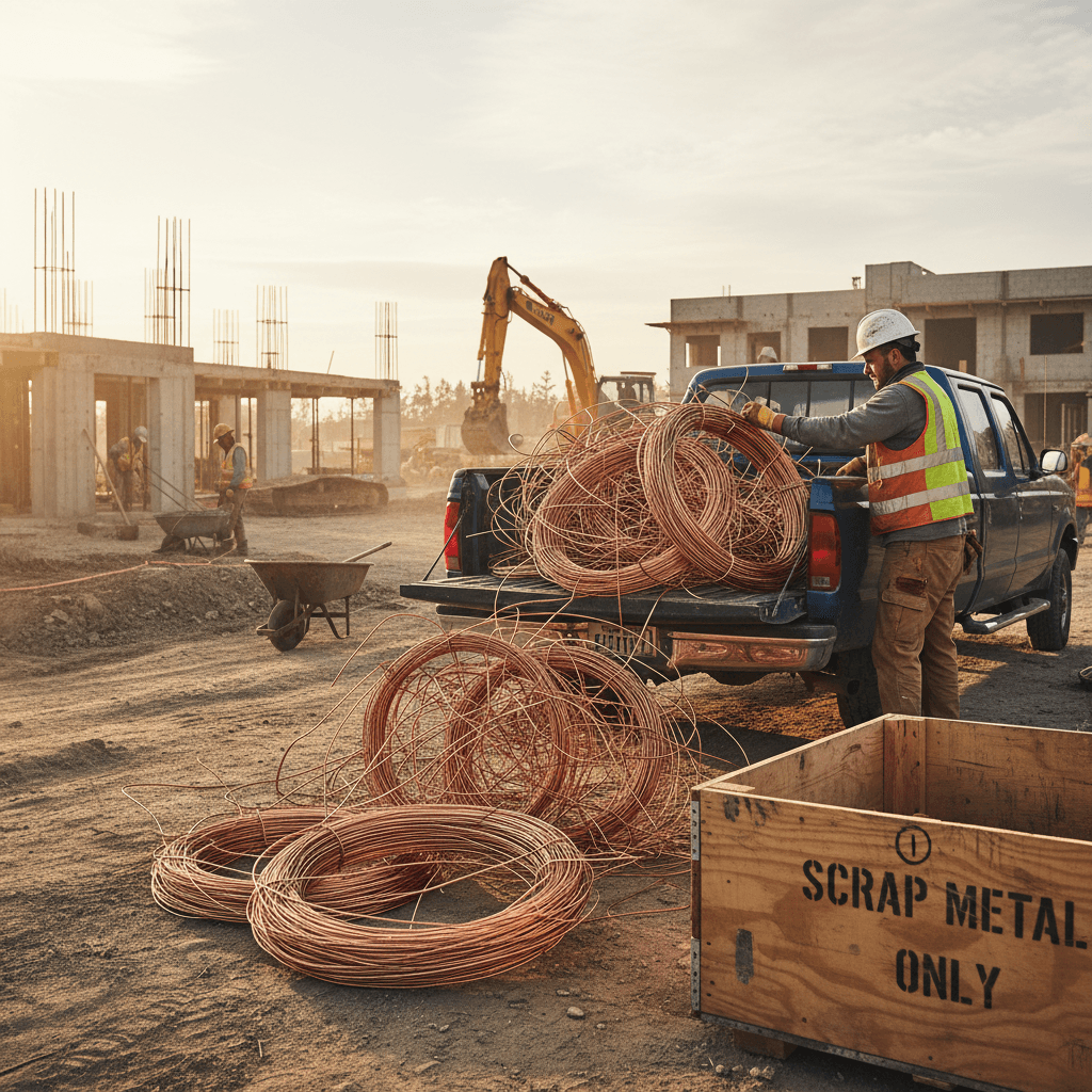 Worker unloading scrap metal from a truck